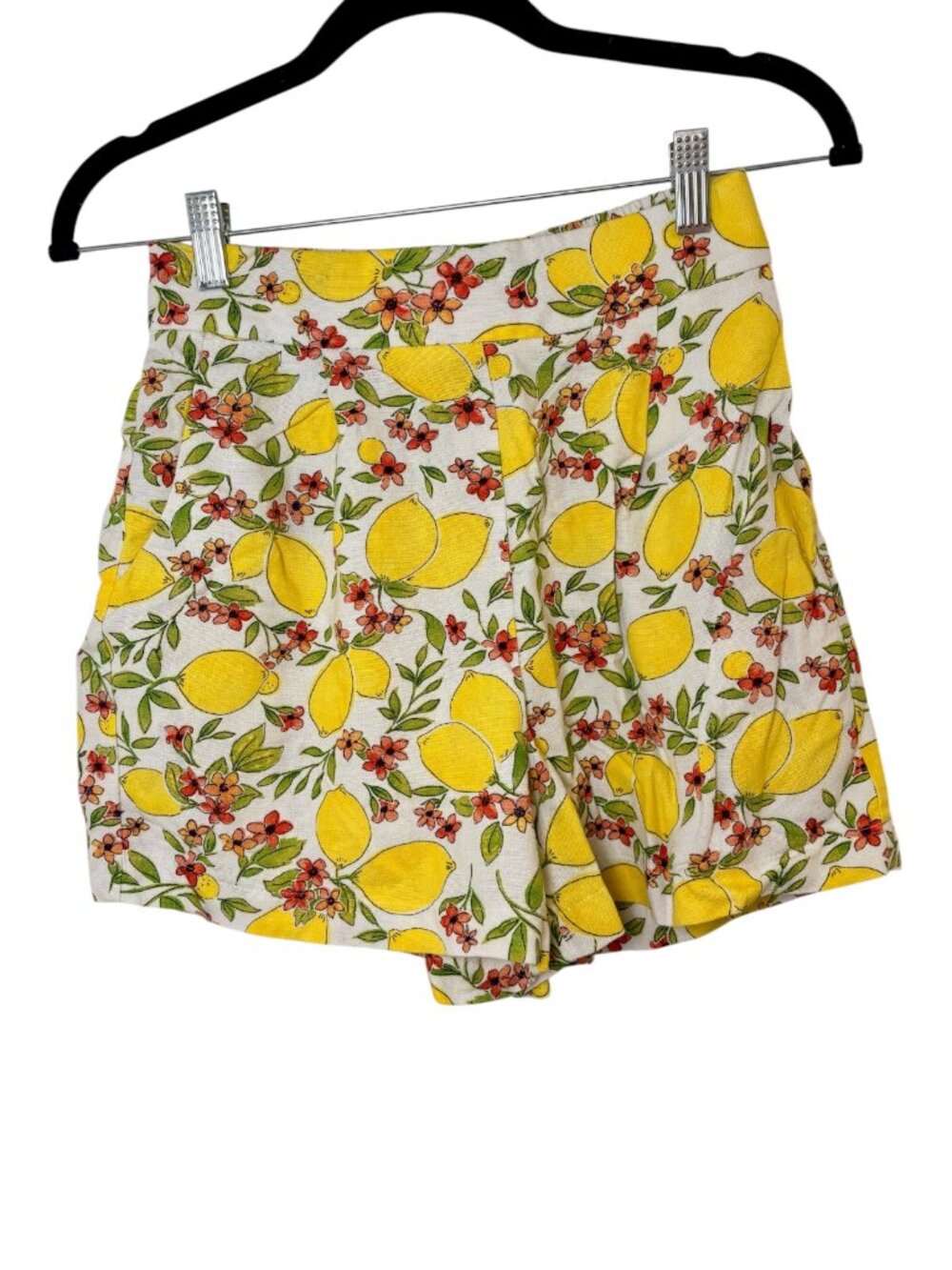 Monteau Los Angeles Yellow Lemon Floral Linen Blend Shorts Cottagecore Small